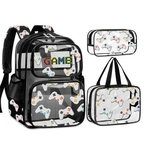 Clear Backpack for School,3PCS Kids Clear Backpacks for Boys with Lunch Bag and Pencil Case,17 inch Large Heavy Duty Transparent Bookbag,See Through Bag for Stadium Events