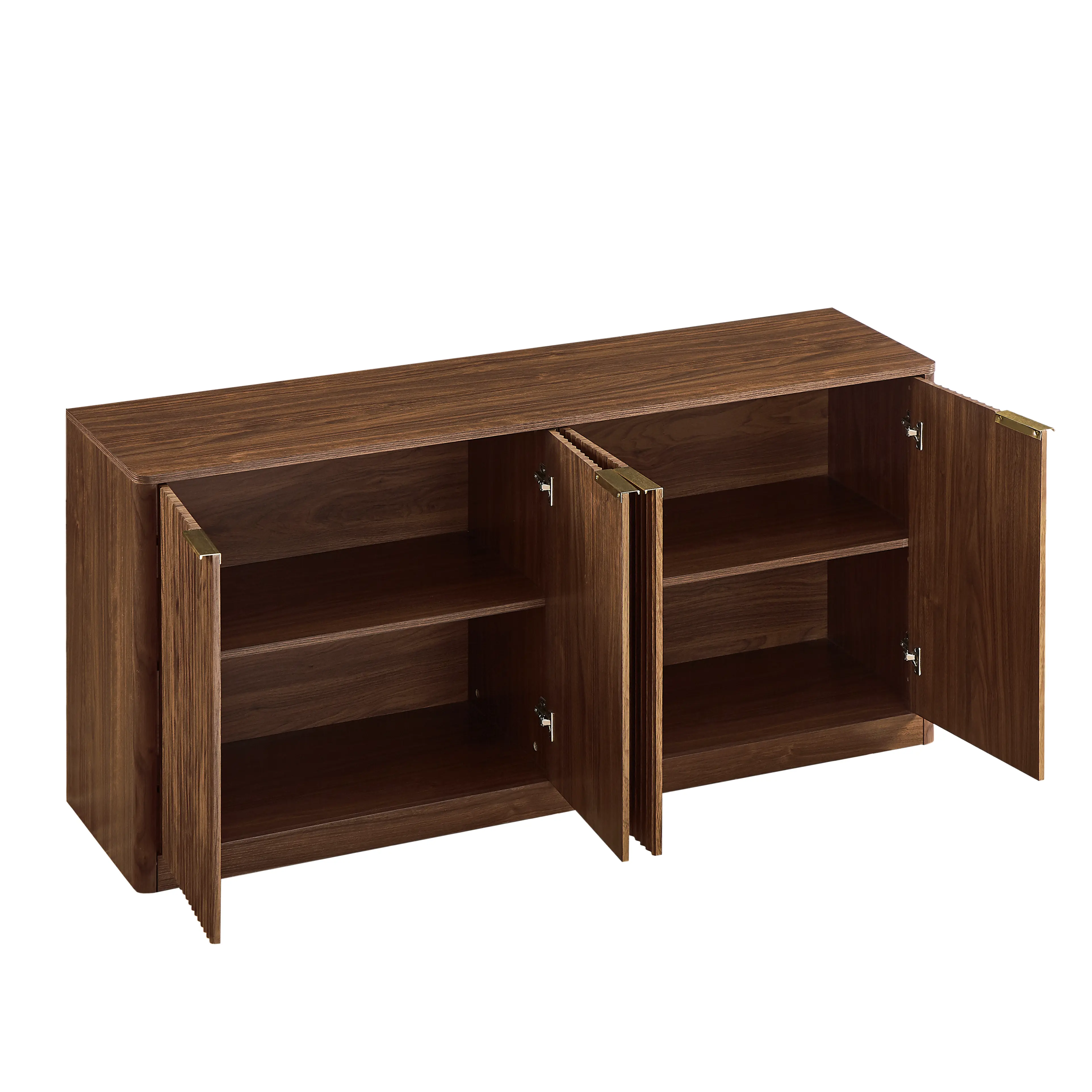 Aukfa 59" Modern Sideboard Cabinet, Wood Storage Credenza & TV Cabinet with 6 Fluted Doors for Living Room/Dining Room,Walnut