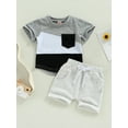 thumbnail image 3 of Infant Baby Boys Summer Clothes Sets Outfits Letter Print Short Sleeve T-Shirt and Stretch Casual Rolled Shorts Set, 3 of 10