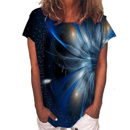 

Blusas para mujer Moda 2022 Camiseta de cuello redondo Tops Y2K Camiseta estampada Blusas de manga corta FV2-Blue Small