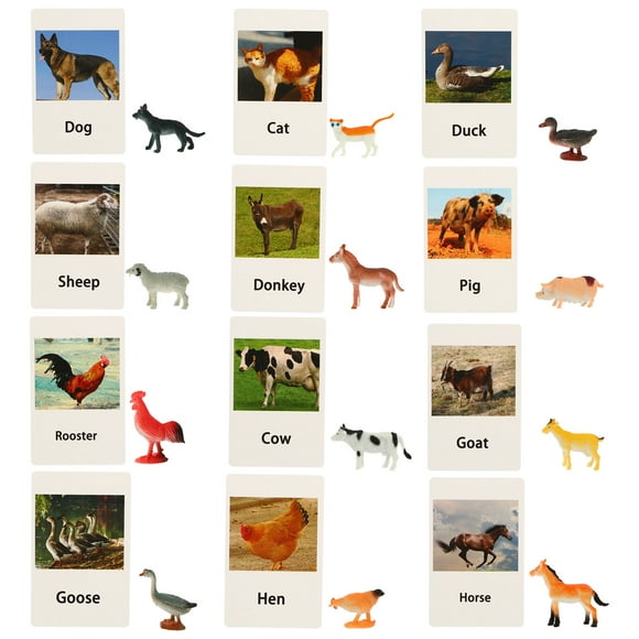 MasteelfCA 1 Set Animal Model Cards Matching Cognitive Toy English Cards Animal Model Toy