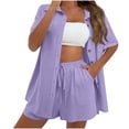 thumbnail image 2 of Chbgutlmr 2 Piece Sets for Women Button down Short Sleeve Lapel Shirts Drawstring Wide Leg Shorts Casual Loose Summer Outfits, 2 of 7