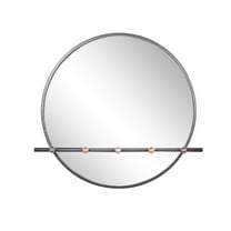 DecMode 26" x 24" Silver 5 Hooks Wall Mirror