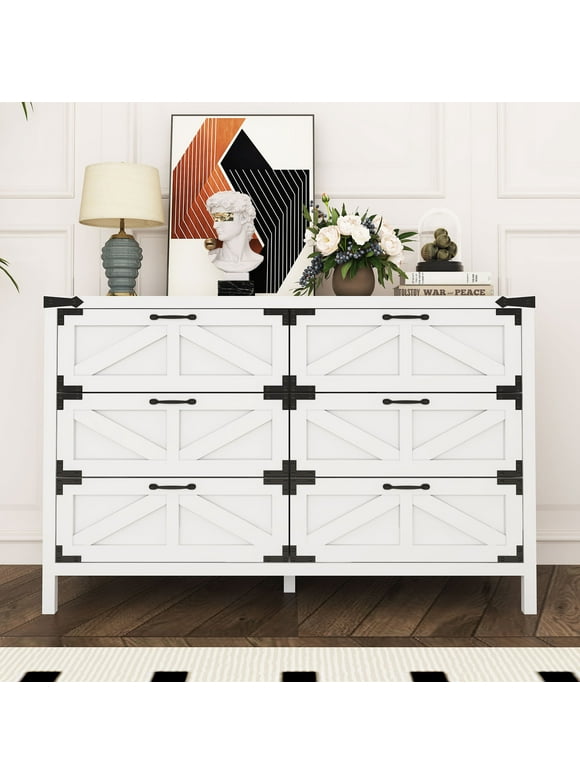 Kadyn White Chest of Drawer, 6 Double Drawer Dresser for Bedroom, Modern Storage Cabinet for Living Room, Nursery Dresser