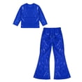 thumbnail image 3 of YONGHS Girls Shiny Dots Dance Crop Top Shirts with Bell Bottoms Pants Set Competition Party Costume Royal Blue 9-10, 3 of 7