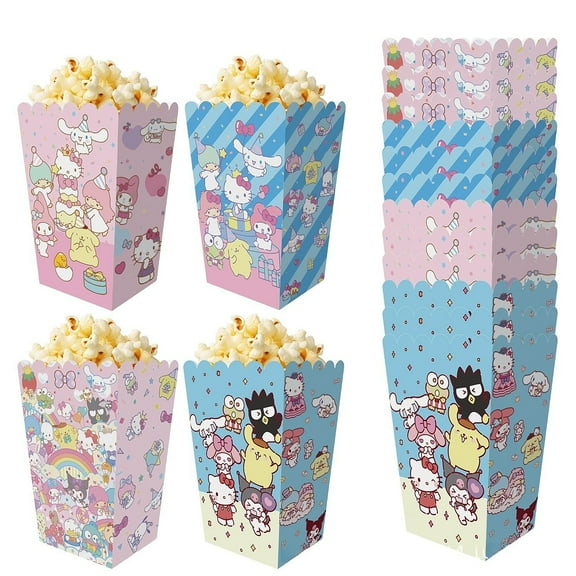 12 Pcs Sanrio Party Popcorn Box Box for Anime Theme Birthday Party Supplies Decor,Girls Kids Birthday Game Party Kraft Paper Gift Bag Decoration