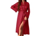 thumbnail image 2 of Antinious Women Casual Silk-Like Solid Open-Front Robe Homedress Sleepdress,Winter Pajamas Dress for Women,Nightgowns for Women,Red,XL, 2 of 4