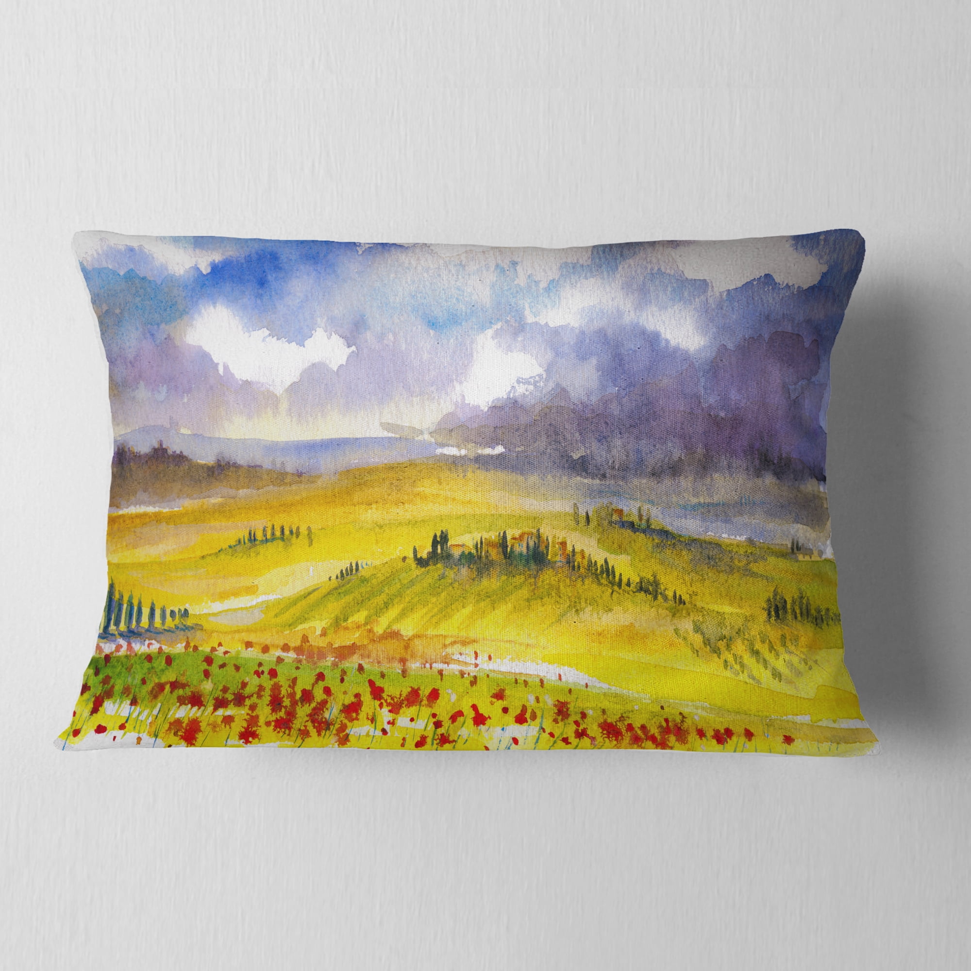 Designart Beautiful Tuscan Hills Italy - Landscape Painting Throw Pillow - 12x20
