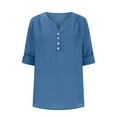 thumbnail image 4 of hotojiny Spring Tops for Women Lightweight Rolled Long Sleeve Henley Shirts Casual Summer V Neck Button Blouses Work Outfits, 4 of 7