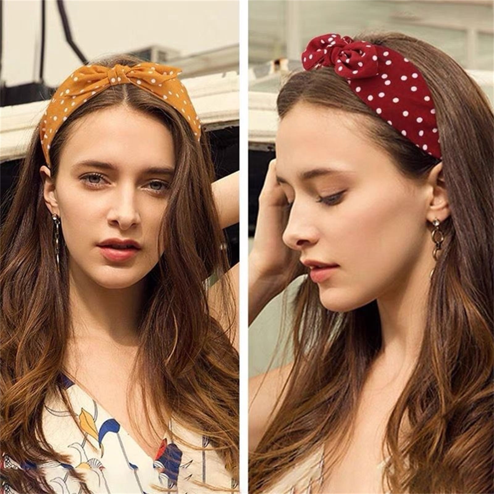 Women\'s Polka Dot Headbands Pack of 3 Soft Cloth Hair Wraps for Casual & Dress Reversible Rockabilly Head Scarf – Self Tie Hair Wrap – Pin  main image 4