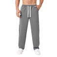 thumbnail image 2 of LWavelet Men's Side Striped Wide Leg Joggers with Text Detail - Drawstring Waist Trendy Casual Daily Pants Dark Gray M, 2 of 4