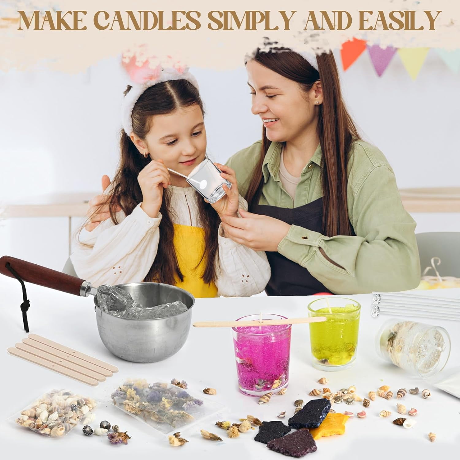 Jelly Candle Making Kit DIY Wax Melts Kit for Adults 1.5 lb Gel Making Wick Dried Flowers Conch Sand Dye Crafting Valentine's Day Gift