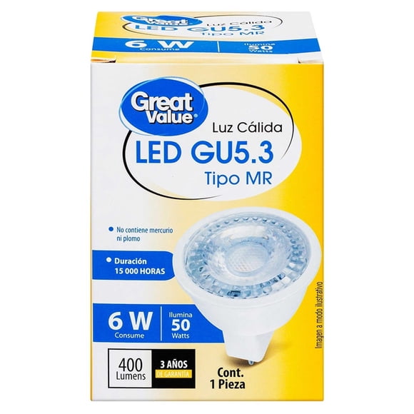 Foco LED Great Value GU5.3 Luz Cálida 6 W