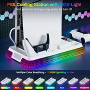 PS5/Pro/Slim Stand and Cooling Station with Controller Charging Station, 3-Level Cooling Fan, Dual PS5 Controller Charger, Headset Holder, Game Storage for PlayStation 5 Digital/Disc Console