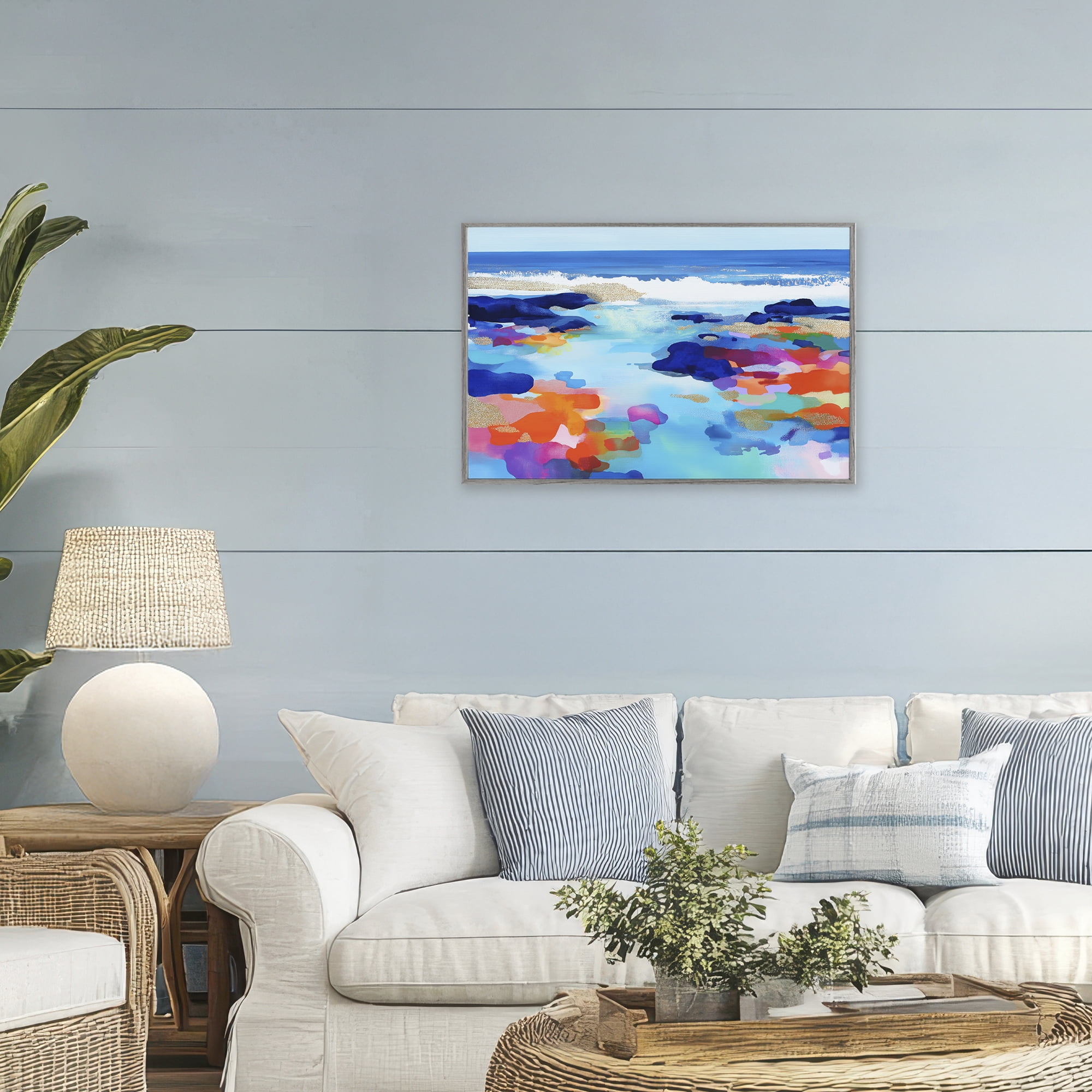Stupell Industries Coastal Pools Overlay Abstraction Gray Framed Giclee Art, design by Chromatic Storm Studio