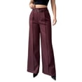 thumbnail image 2 of Wide Leg Work Pants for Woman Stretchy Office Slack Pants Pull on Business Trousers with Pockets Wine Red XL, 2 of 8
