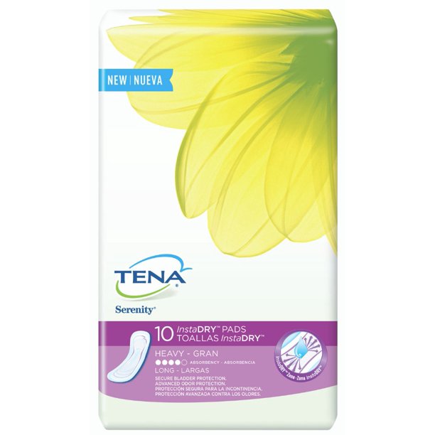 2 Pack Tena Incontinence Pads for Women, InstaDRY Heavy, Long, 10 ea