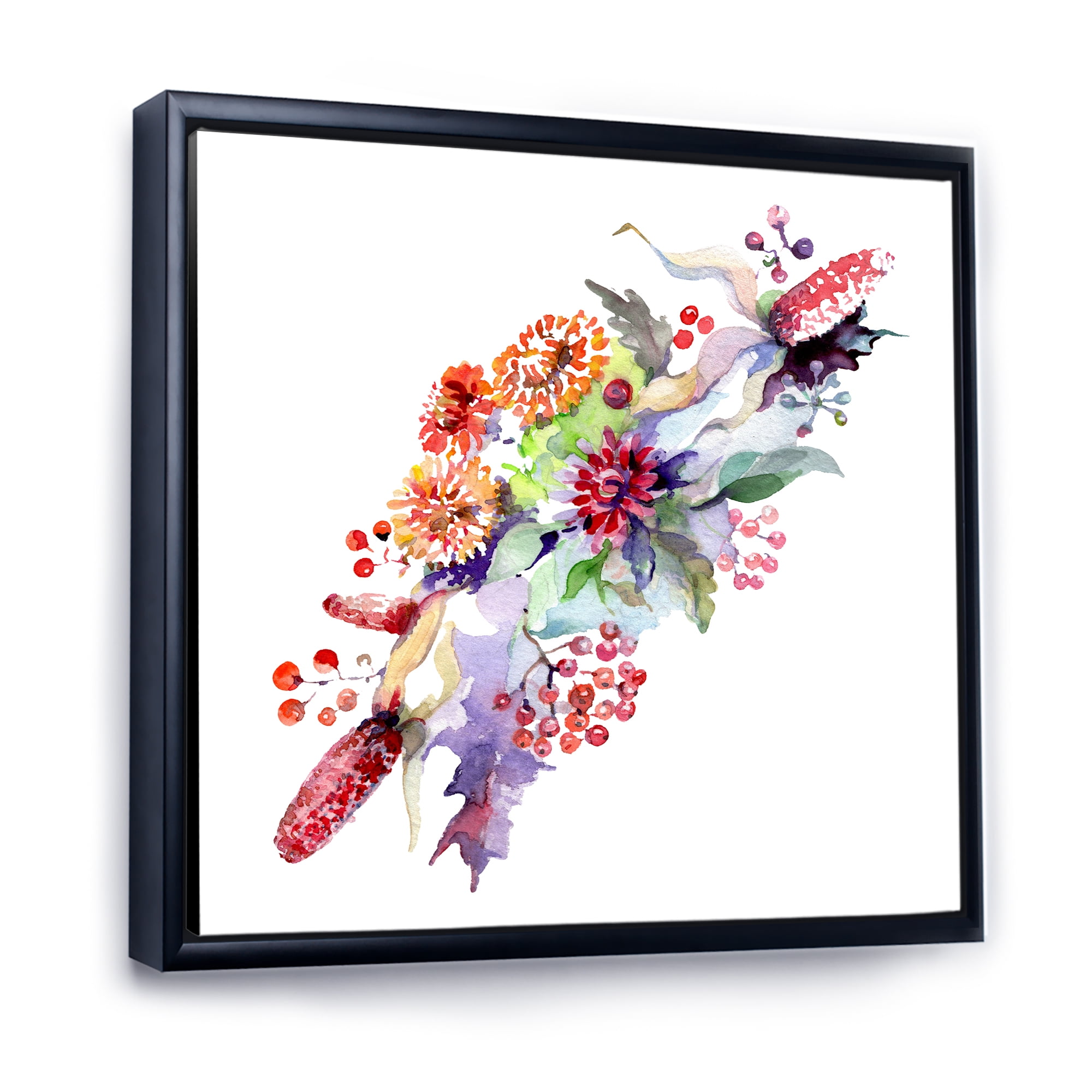 Designart 'Bouquet With Berries and Wildglowers' Traditional Framed Canvas Wall Art Print