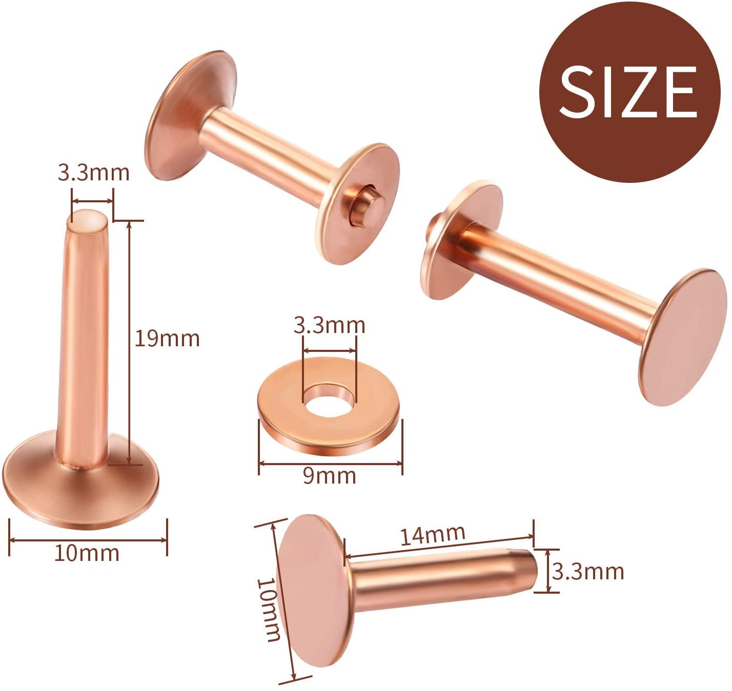50pcs Copper Rivet and Burr Washers for Leather Work #9 #12 Brass Rivets Setter Install Setting Tool with Hole Punch Cutter Kit Belts Wallets Collars DIY Craft Supplies 50 -