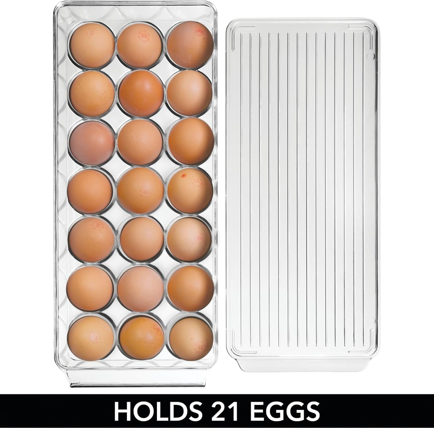 Clear Plastic Egg Holder for Fridge with Lid - 21 Egg Storage Container Organizer Bin