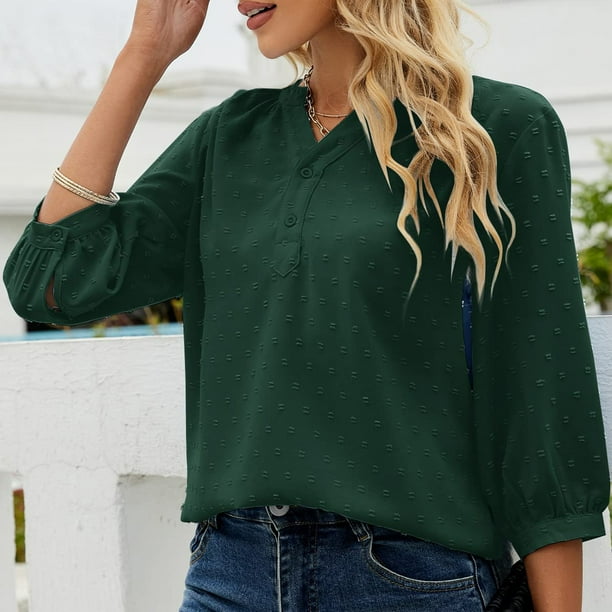 Blusa suelta para mujer blusas de verano con cuello en V y cuello en V para mujer blusas de lunares suizos probadas y confiables Walmart en linea