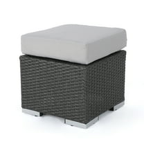 GDF Studio Avianna Outdoor Wicker Ottoman with Cushion, Gray and Light Gray