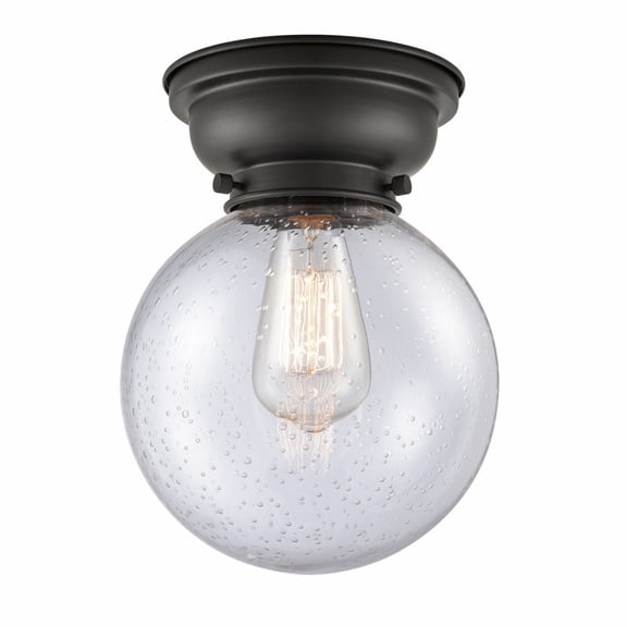 623-1F-BK-G204-8-Innovations Lighting-Beacon - 1 Light Flush Mount In Industrial Style-9.15 Inches Tall and 8 Inches Wide-Matte Black Finish-Seedy