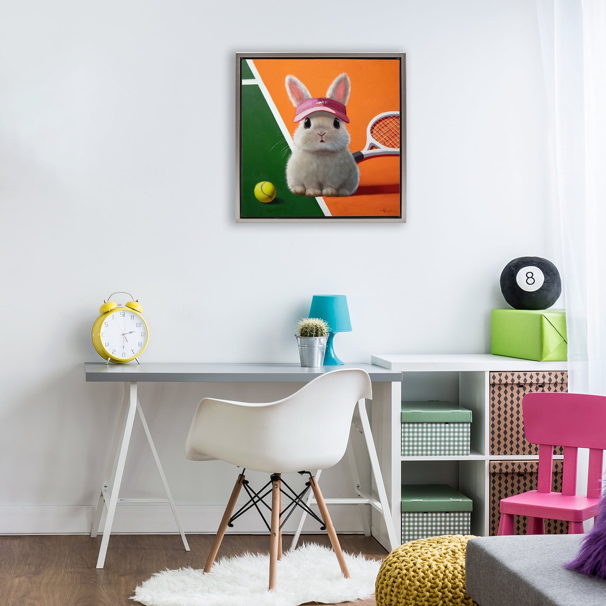 Stupell Industries Match Ready Tennis Bunny Gray Framed Floater Canvas Wall Art, design by Lucia Heffernan