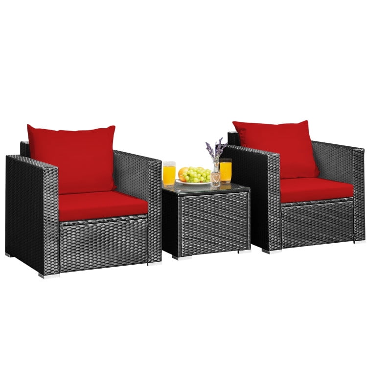 Aimee Lii 3 Pieces Patio Wicker Conversation Set with Cushion, Modern Patio Furniture, Red Aimee Lii 3 Pieces Patio Wicker Conversation Set with Cushion, Modern Patio Furniture, Red