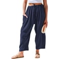 thumbnail image 1 of Pantalón ancho de lino para mujer TARSE, azul marino, talla M, 1 of 3