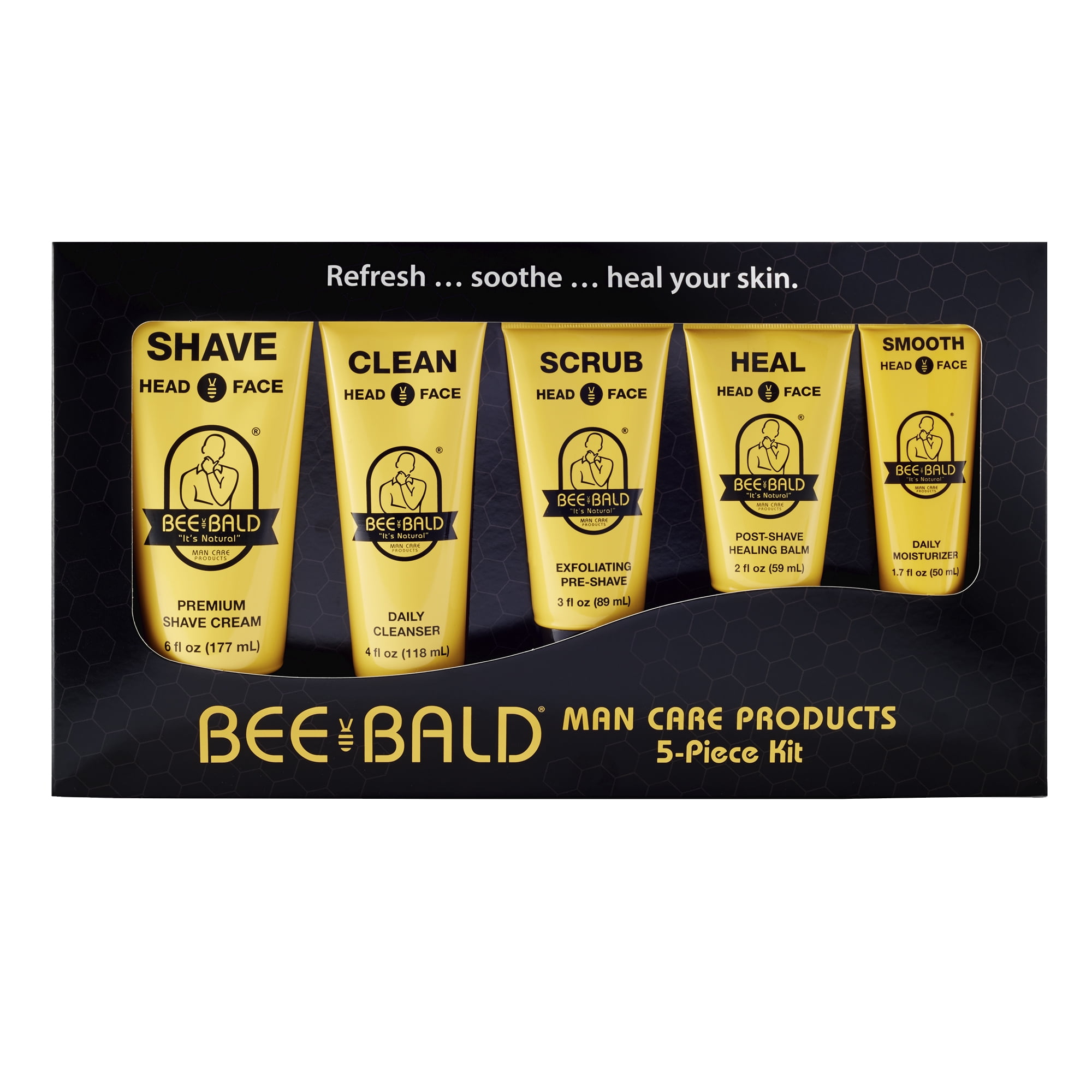 Bee Bald 5 Piece Kit Includes SHAVE, CLEAN, SCRUB, HEAL & SMOOTH