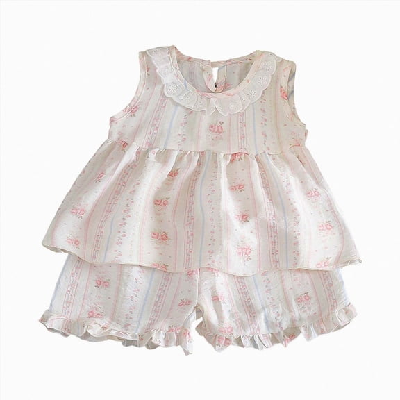 Girls' 2-Piece Summer Outfit 6-12 Months 12-24 Months 2t 3t 4t 5t 6t 7t Children Short Sleeve Graphic T-Shirt And Cargo Shorts Set(Light Pink,3-4 Years)