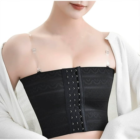 Corset Lingerie Fashion Women Solid Color Lace Front Opening Buckle Adjustable Shoulder Strap Detachable Bras Shapewear Top Black xxl