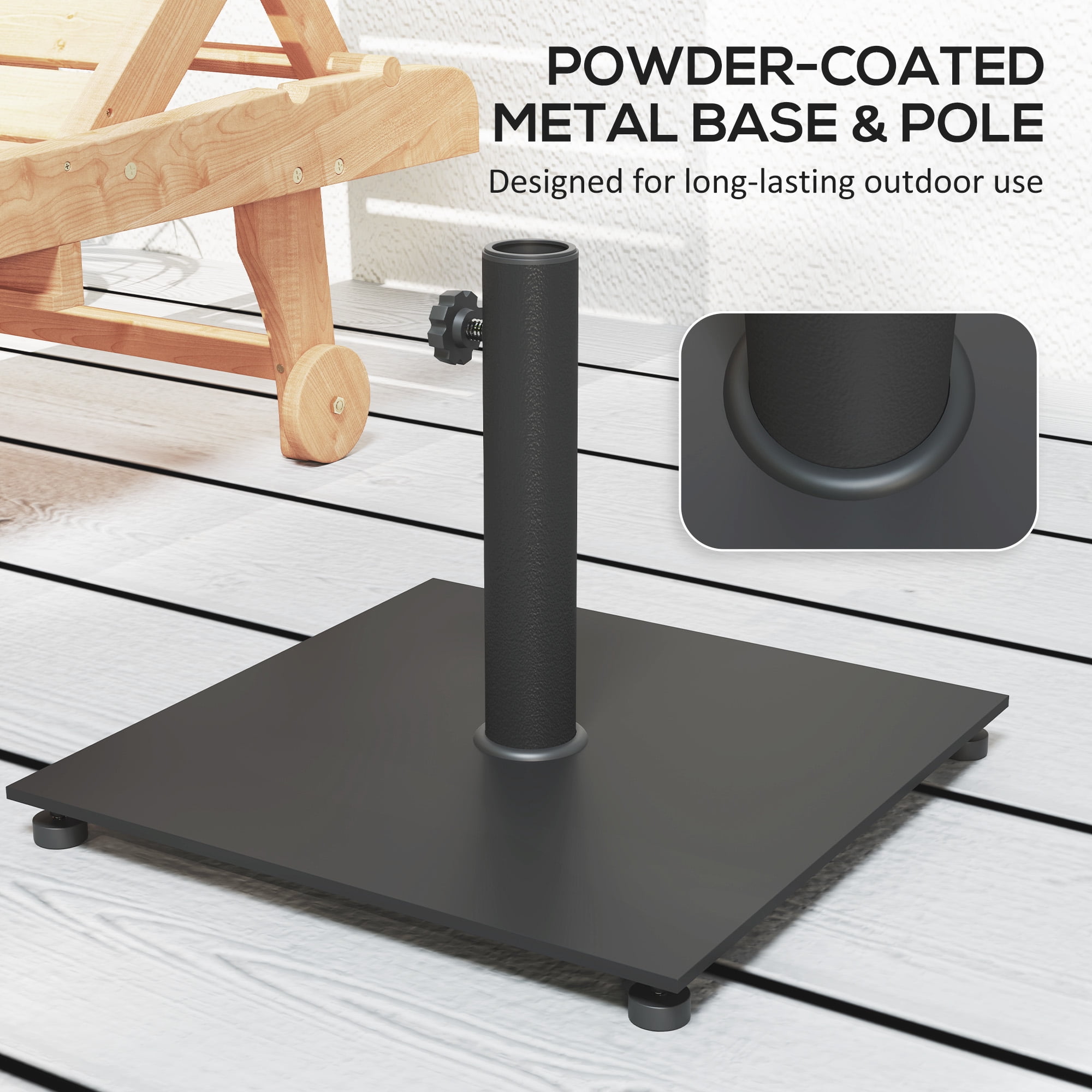 Square Patio Umbrella Base, 29 lbs Metal Umbrella Stand Base with Adjustable Foot Pads, Heavy Duty Patio Umbrella Holder for 1.5"/1.9" Umbrella Poles for Outdoor, Lawn, Poolside, Black