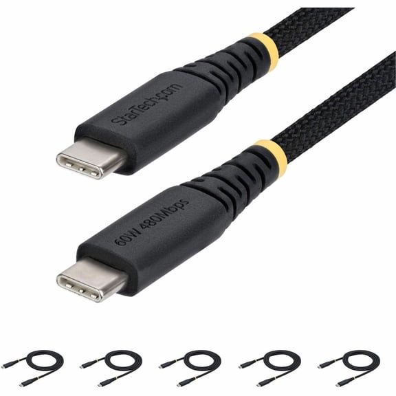 StarTech.com 5-Pack 3ft (91cm) USB-C Charging Cable, 60W (3A) PD, Dual-Layer Braided Nylon/TPE Jacket, Rugged USB C Cord