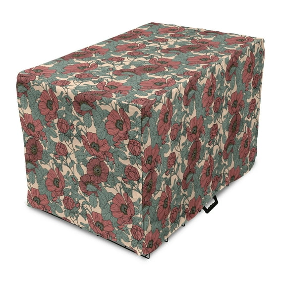 Floral Dog Crate Cover, Clutter of Wild Roses Leaves Calm Soft Pastel Tones Romantic Details Pattern, Easy to Use Pet Kennel Cover Small Dogs Puppies Kittens, 7 Sizes, Multicolor, by Ambesonne