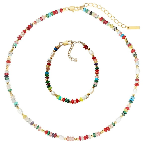 Natural Stone Rainbow Beaded Necklace, Dopamine-Inspired Crystal Tourmaline Pearl Choker, Layered Luxury Neck Chain, Women's Colorful Jewelry Accessory