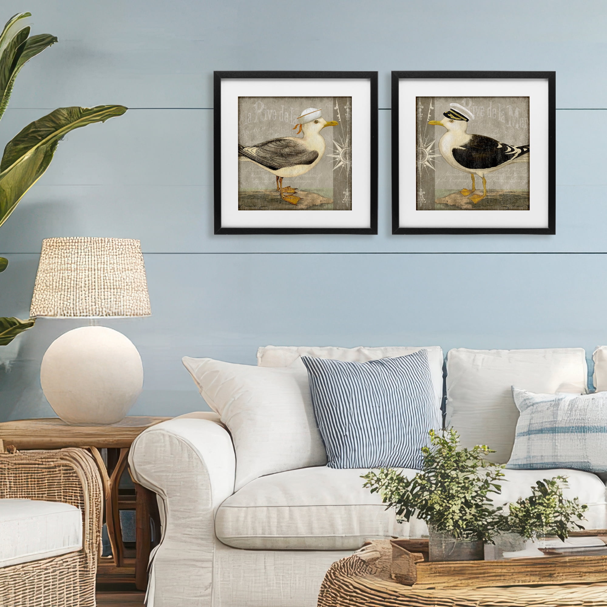 Stupell Industries Little Seagulls with Hats 2 Piece Black Framed Print Under Glass Set, design by Suzanne Nicoll