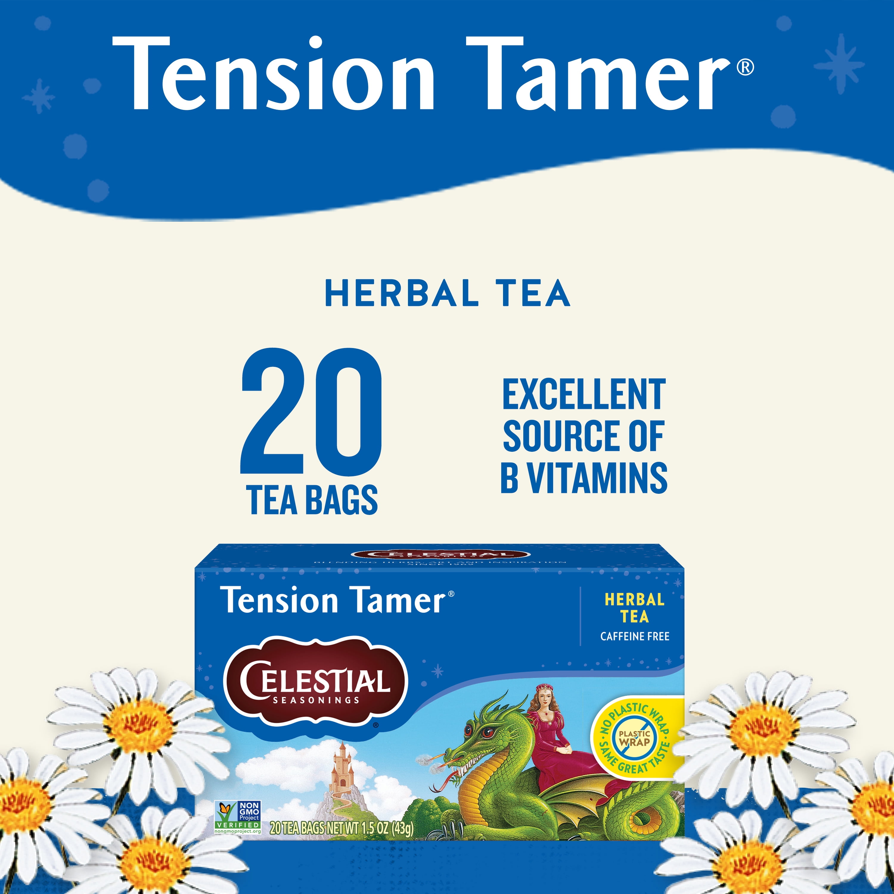 (3 pack) Celestial Seasonings Tension Tamer Caffeine-Free Herbal Tea Bags (20 Count)