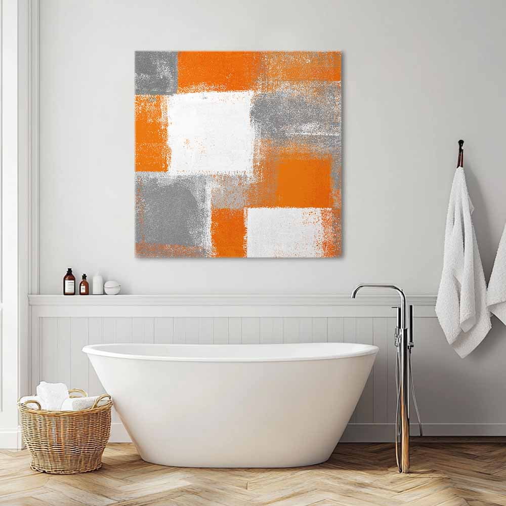 Orange Grey Abstract Art Canvas Wall Art, White Graffiti Retro Gradient Framed Wall Decor Modern Artwork Prints Painting for Living Room, Bedroom, Kitchen & Cafe Decor 16x16 Inch