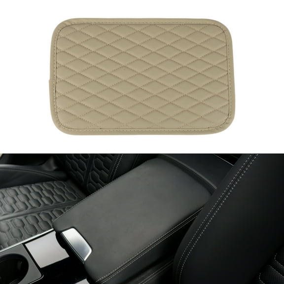 Unique Bargains Car Center Console Cover Center Console Cushion 11.81"x7.87"x0.59" Beige Nappa Leather