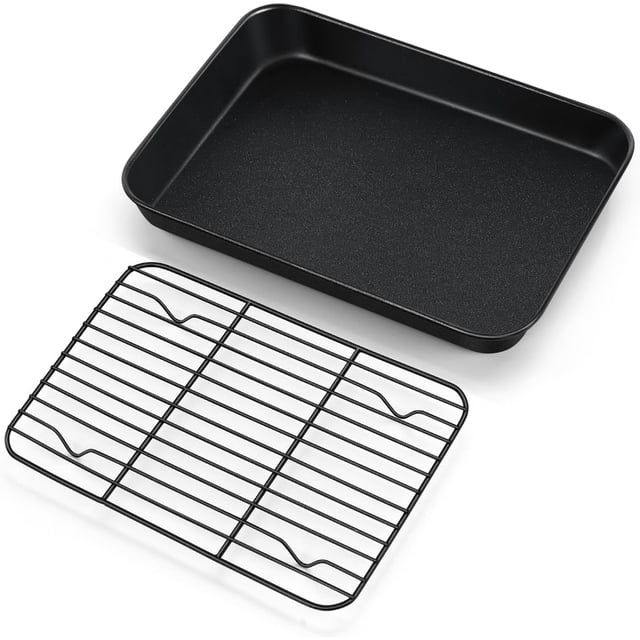 Toaster Oven Pan with Cooling Rack Set x x Carbon Steel Small Baking Pan Tray with Nonstick Rack for Baking Roasting & Heavy Duty Easy Clean
