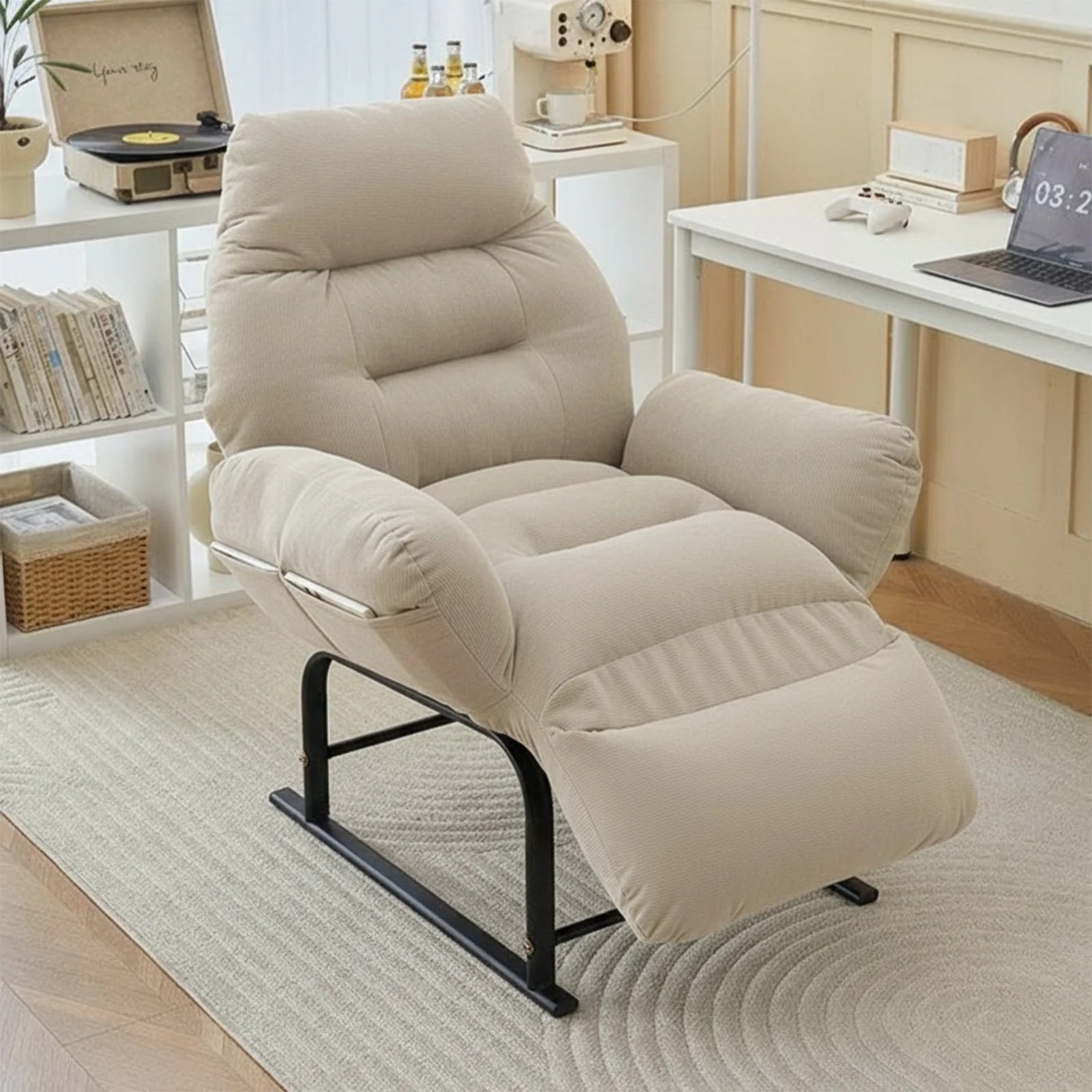 BEJOLO 2-in-1 Recliner and Office Chair, Ergonomic Computer Desk Chair with Foldable Design for Naps, Home Living Room and Gaming Relax, Beige