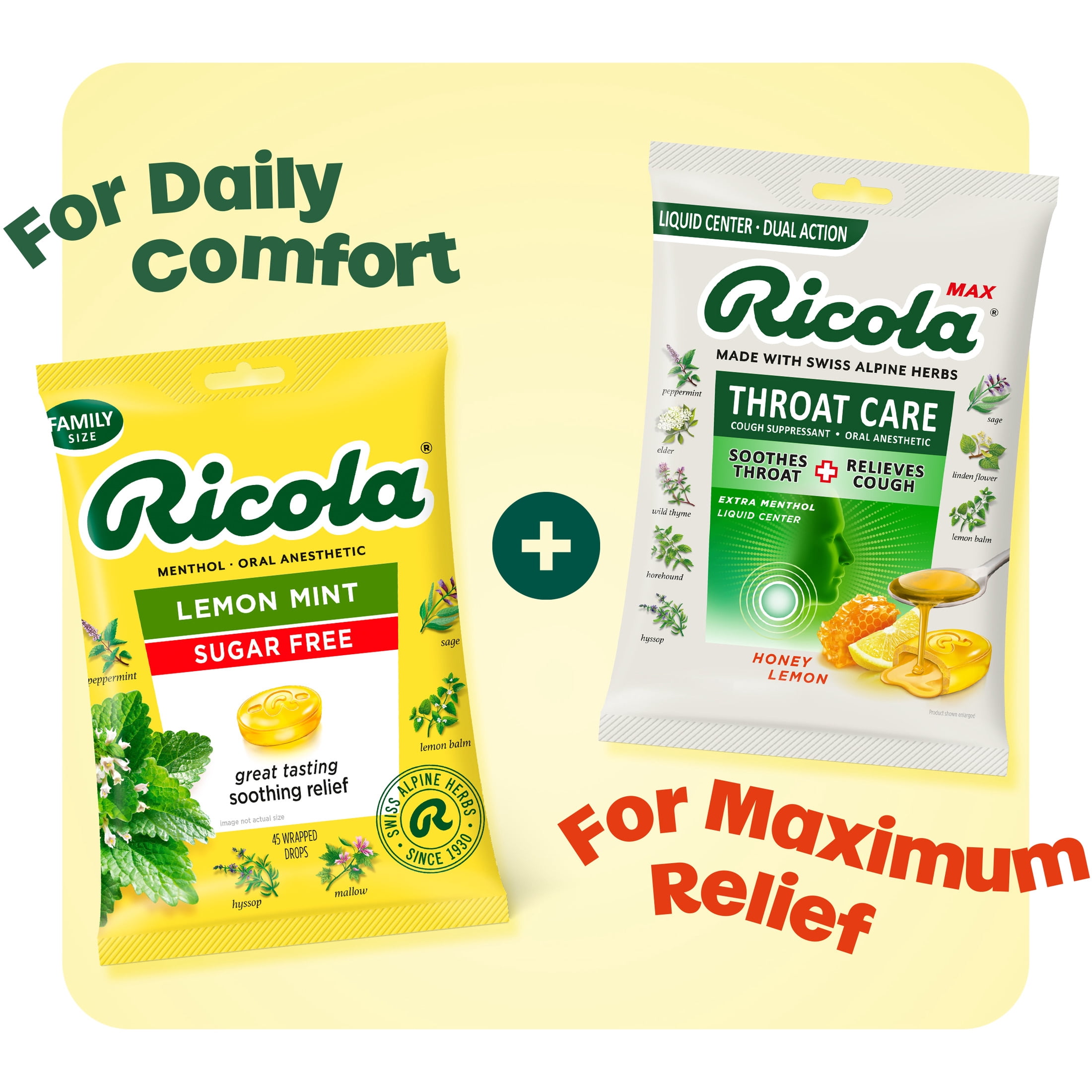 (6 pack) Ricola Sugar Free Lemon Mint Herbal Throat Drops, Value Pack, 45 Count