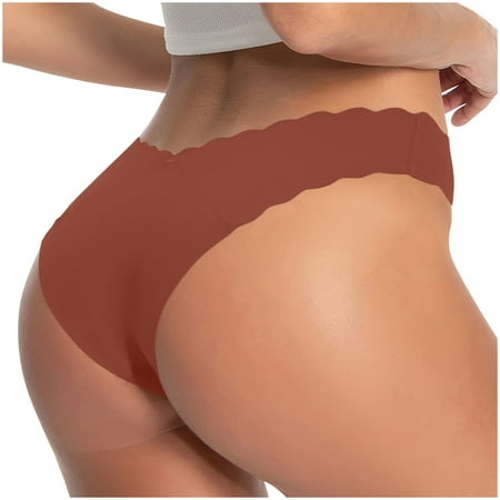 Oplxuo Women s Ice Silk No Show Underwear Scallops Trim Low Rise Sexy Deep V Bikini Thong Panties Cheeky Knickers Briefs
