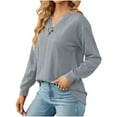 thumbnail image 3 of HKEJIAOI Femmes Tunique Chemises Col Rond Solide Mi-Poids Long Sleeve Top, 3 of 5