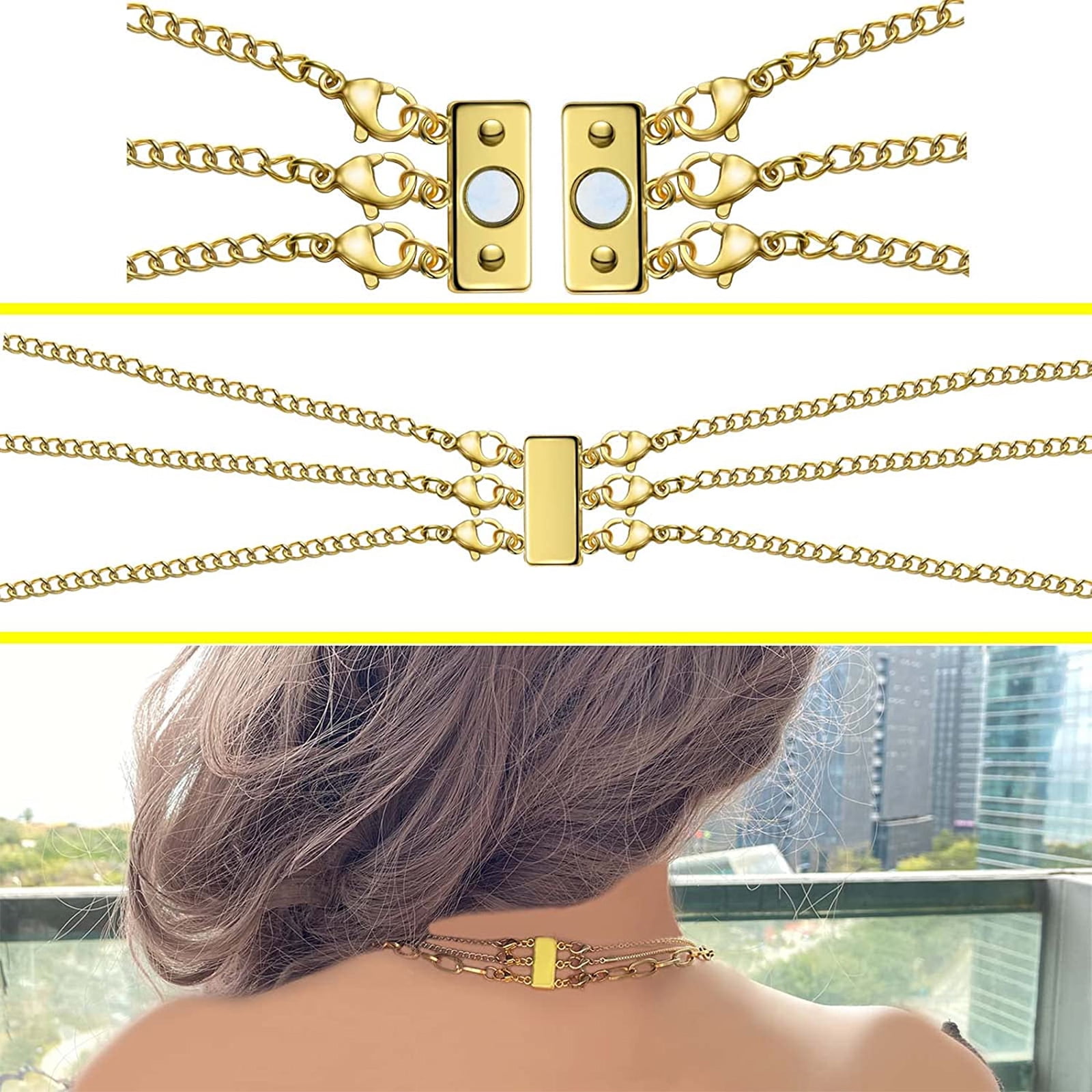 Necklace Layering Clasps Layered Necklace Clasp 2/3 Strands Gold Silver  Magnet Multiple Necklace Separator for Women 