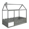 thumbnail image 4 of Twin House Bed, Floor Bed with Roof and Fence, Solid Wood Bed Frame for Kids Teens Girls Boys, Not included Slats, Box Spring Needed, No Limit Weight Capacity, Gray, 4 of 7