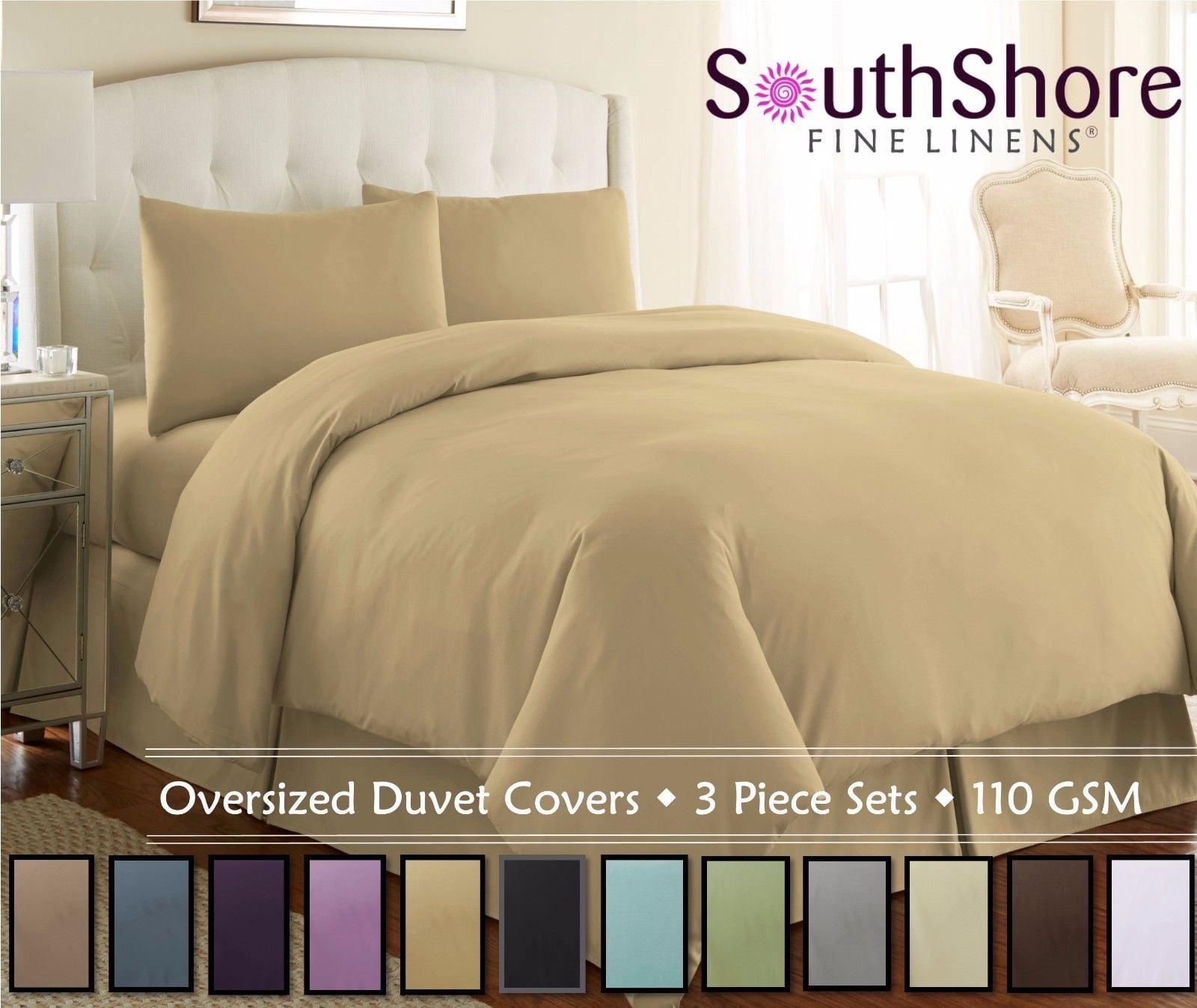 Neutral Solid Color 3-Piece Duvet Cover Set by Southshore Fine Linens