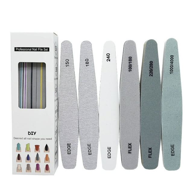 Professional Nail Files Set For Natural & False Nails, 6-Piece Evc+ Emery Board With Semicircle Shape & Double Sides, Perfect For Woodworking & Salon Usage, Buffer For A Smooth